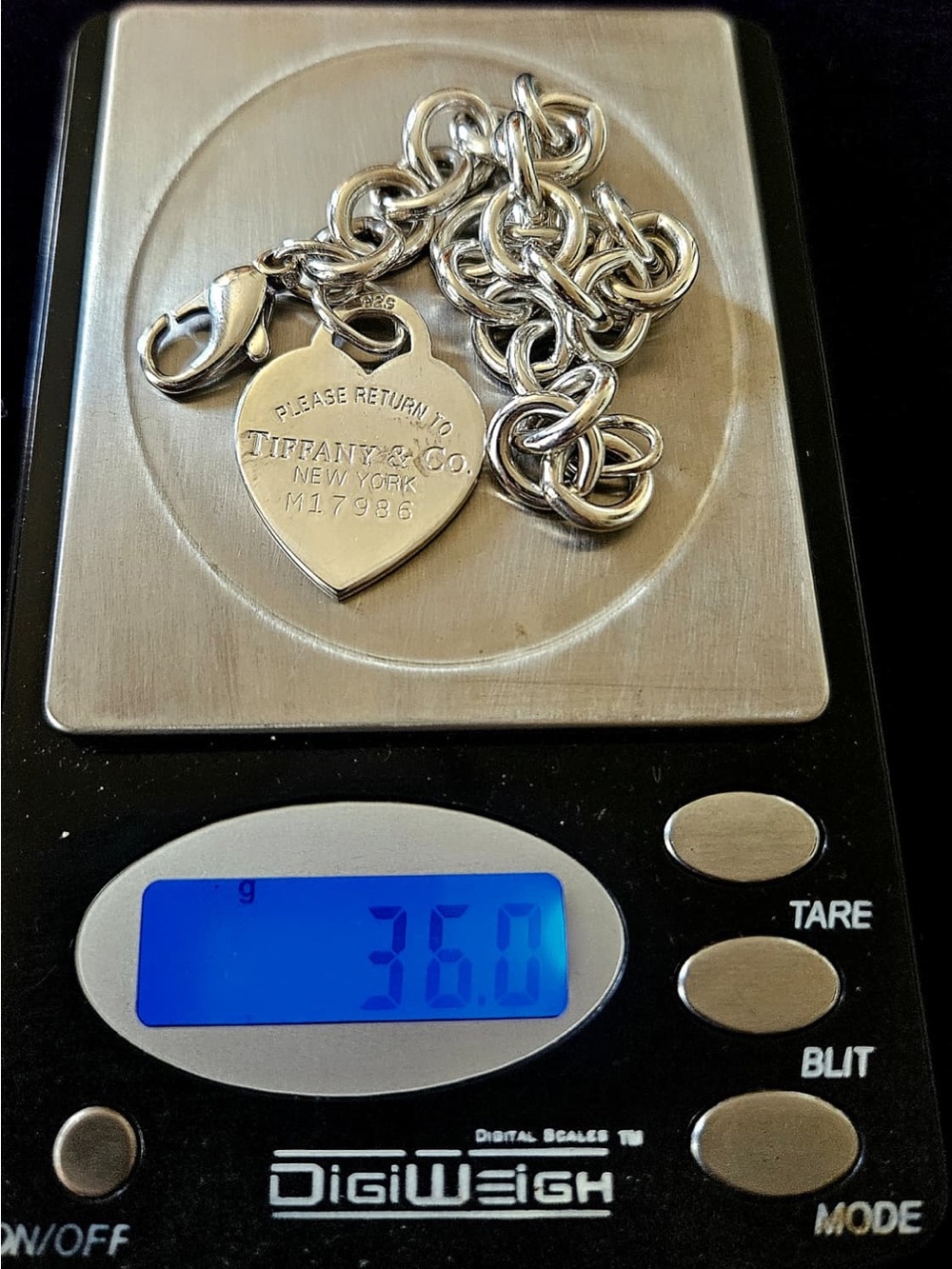 Tiffany & Co. Sterling Silver Heart Tag Link Bracelet with Blue Pouch - Picture 9 of 9
